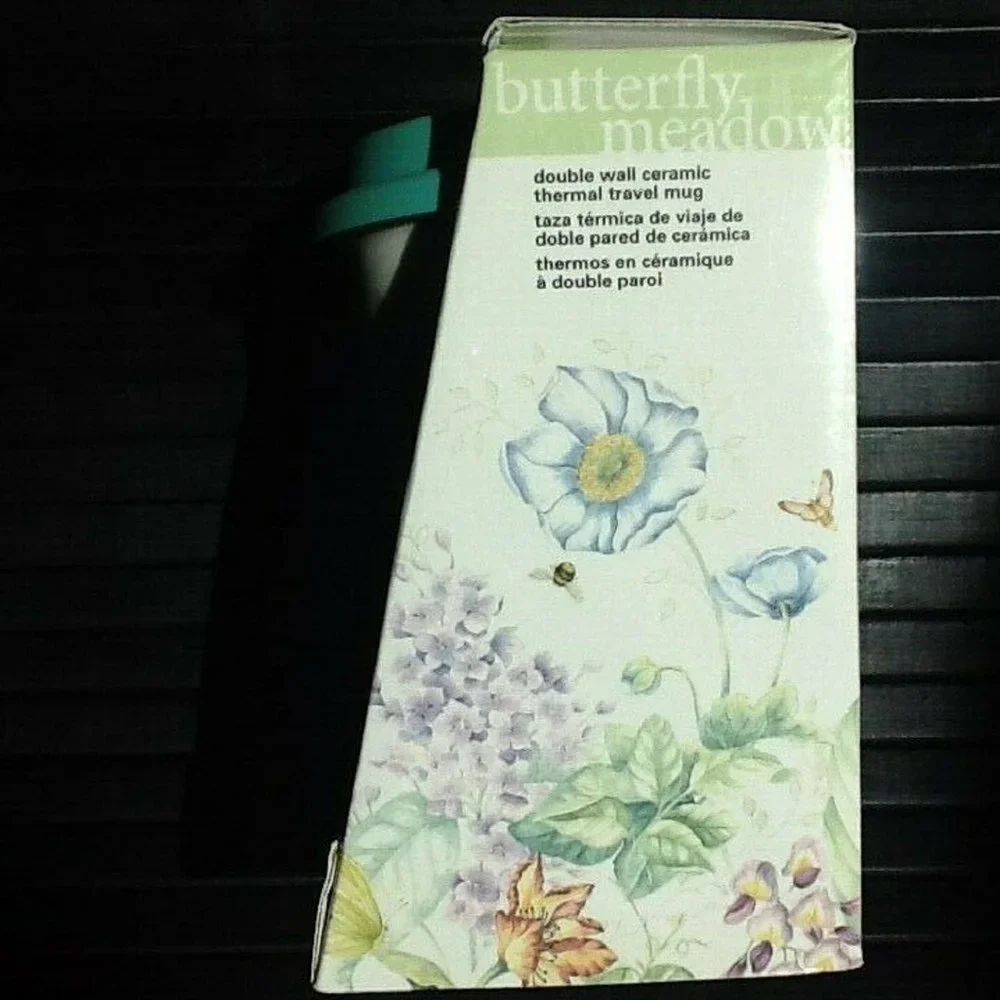 brand new HEAVY Lenox Butterfly Meadow Initial N 12-oz Porcelain Tumbler w/ Lid